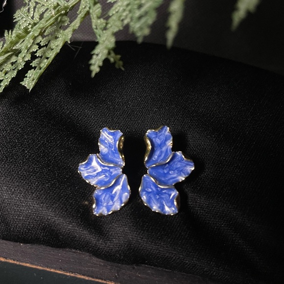 New Maple Leaf Flower Earrings. Gold - Blue Luxury Colorful NEW - Picture 3 of 4